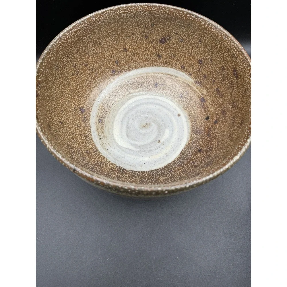VTG Large Studio Art Pottery Handmade Ceramic Bowl Brown Speckled Glaze 9.5x5